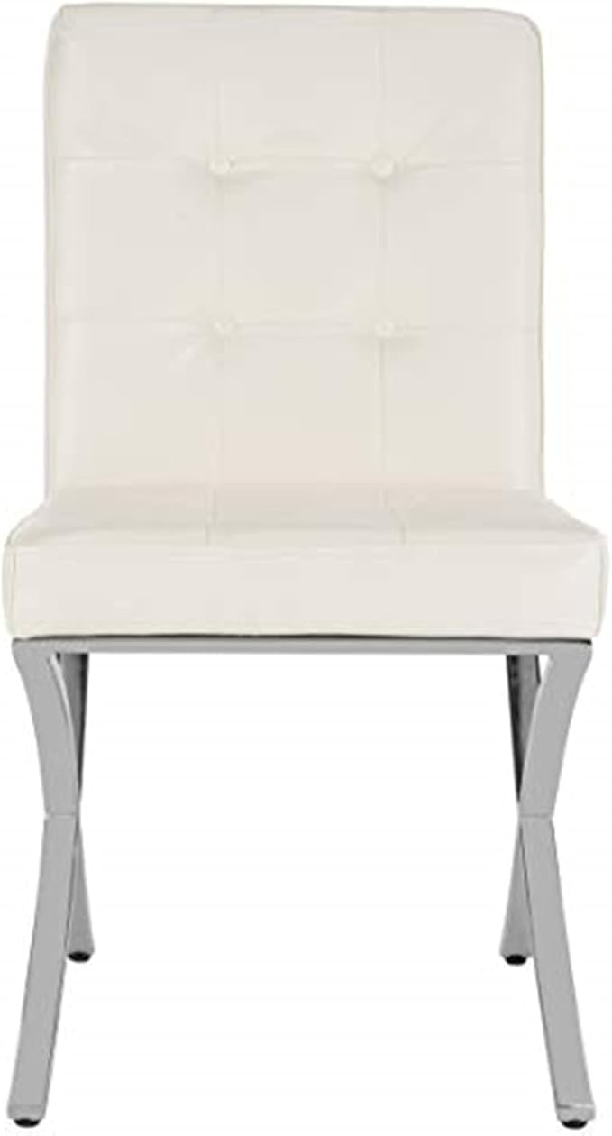 Safavieh Home Walsh White Faux Leather and Chrome Tufted Side Chair
