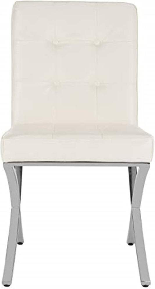 Safavieh Home Walsh White Faux Leather and Chrome Tufted Side Chair