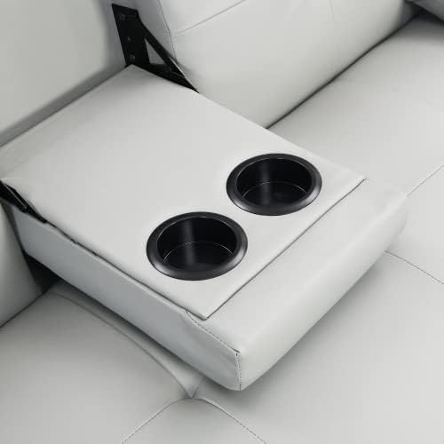 Convertible Folding Futon Sofa Bed Leather Upholstered Modern Couch Loveseat Sleeper Folding Daybed Guest Bed Removable Armrests 2 Cup Holders Metal Legs (White)