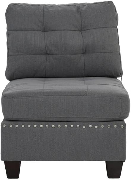 Living Room Furniture Tufted Armless Chair Grey Linen Like Fabric 1pc Armless Chair Cushion Nail Heads Wooden Legs