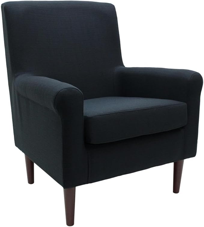Pemberly Row Rolled Arm Lounge Chair Navy Blue Fabric Upholstery 35 H x 28 W x 30 D Contemporary Accent Chair for Living Room or Bedroom
