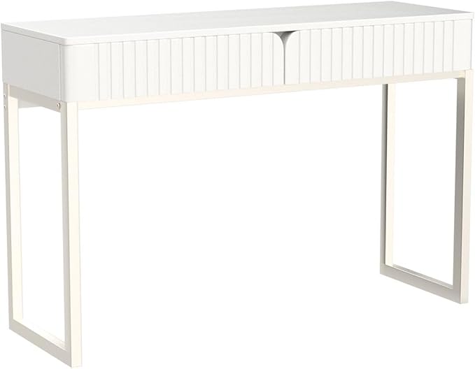 Modern Multi-Purpose Desk White &amp Antique Brass 43 L x 15.75 W 2 Large Drawers Computer/Vanity/Study Adult Size