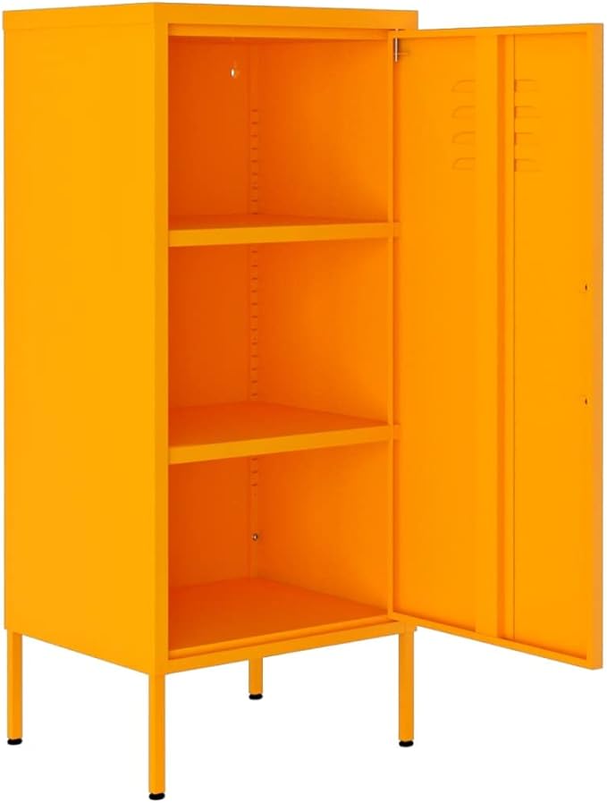 Metal Storage Cabinet with Single Doors and 2 Adjustable Shelves Steel Garage Storage Cabinet File Cabinet Counter Cabinet for Home GarageSchool 16.7x13.8x40 Mustard Yellow -AA