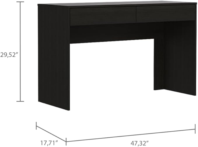 Modern Writing Desk for Home Office Compact Computer Desk with Two Drawers Black