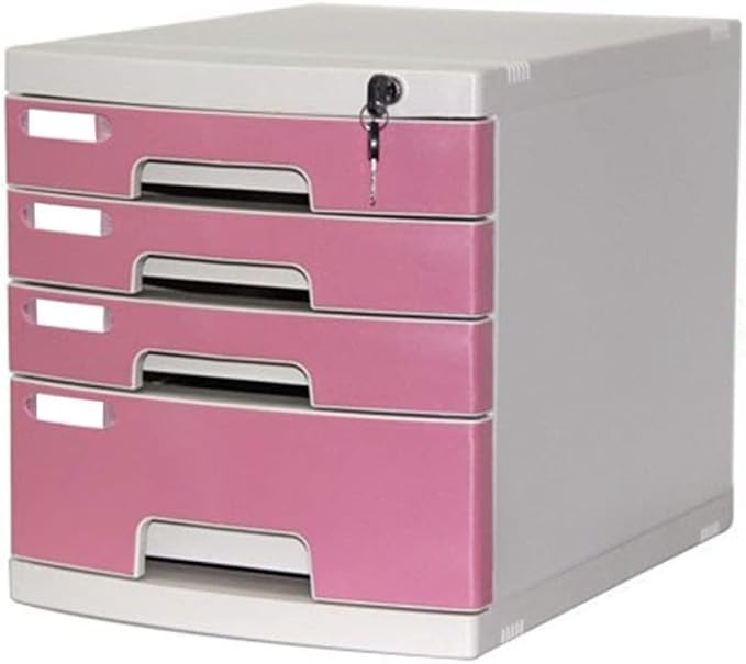 File Cabinets Lockable Filing Cabinet 4 Drawers Desktop Office File Classification Storage Storage Box - Pink