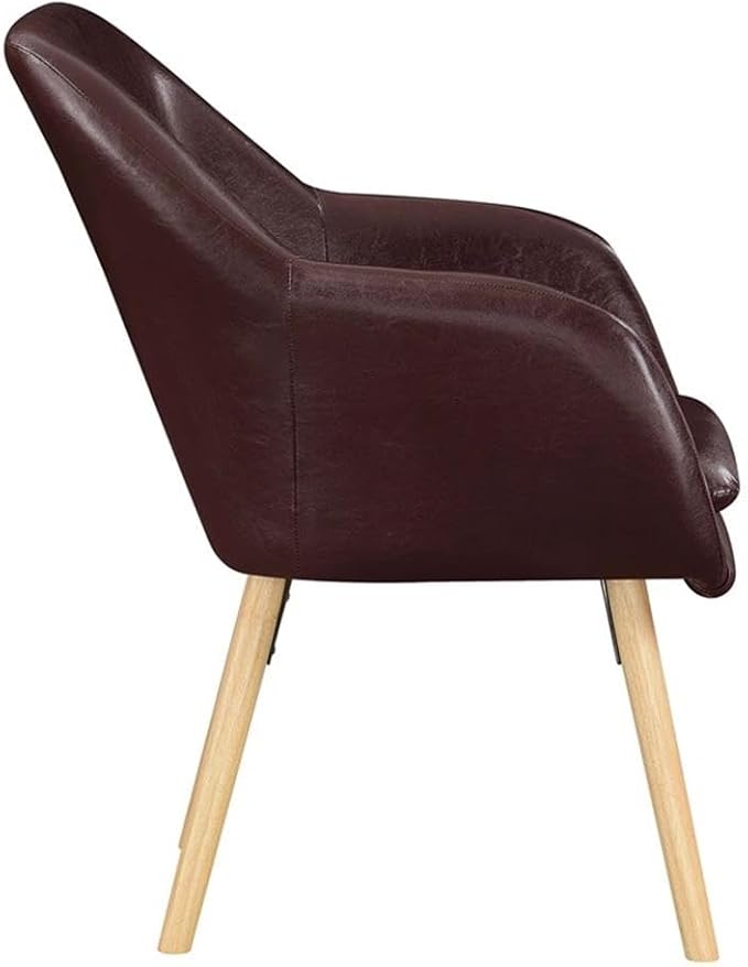 Pemberly Row Modern Accent Chair Espresso Faux Leather Finish Solid Red Oak Legs Detachable Foam Cushion 25.25 x 26.75 x 33.5 in Comfortable Living Room or Office Seating