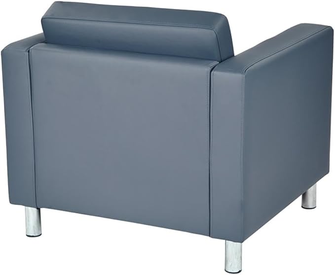 Pemberly Row Faux Leather Armchair Blue Vinyl Upholstery 32 W x 30.5 D x 29.5 H Silver Metal Legs Contemporary Club Chair for Living Room or Guest Seating