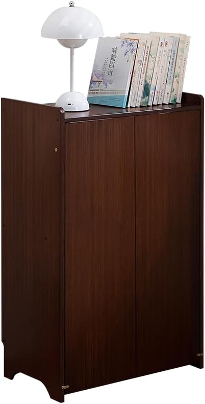 Folding Computer Desk with Storage Cabinet Brown Space-Saving Design for Home Office