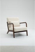 Mid Century Modern Accent Chair with Wood Frame Upholstered Living Room Chairs with Waist Cushion Reading Armchair for Bedroom Sunroom (White + Velvet + Cotton-1)