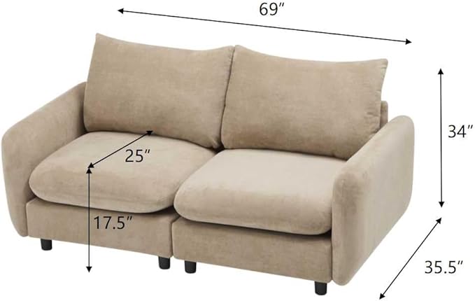 Christopher Knight Home Bricez Modern Fabric Upholstered Loveseat Sofa Wooden Modular Sectional Sofa Couch 2 Seater Comfy Cloud Couch with Pillow for Living Room Home Office Apartment Camel