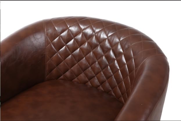 Artificial leather sofa chair barrel-shaped armchair side chair nail head decoration and diamond net backrest suitable for living room bedroom waiting room office and reading chair. (Brown)
