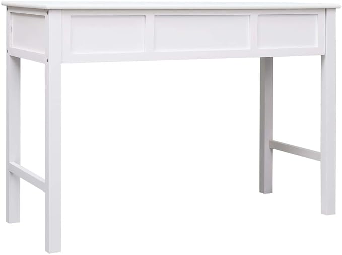 Wooden Writing Desk Modern Simple Home Office Computer Laptop Writing Desk with 2 Drawers and 1 Open Compartment White 43.3x17.7x29.9 Wood-85