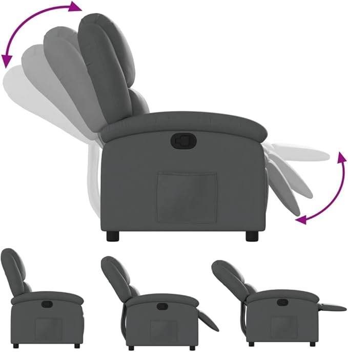 vidaXL Modern Recliner Chair in Gray Faux Leather with Adjustable Footrests and Side Pocket for Living Room Bedroom Office Use Chairs Reclining Armchair Elderly TV Sofa Push