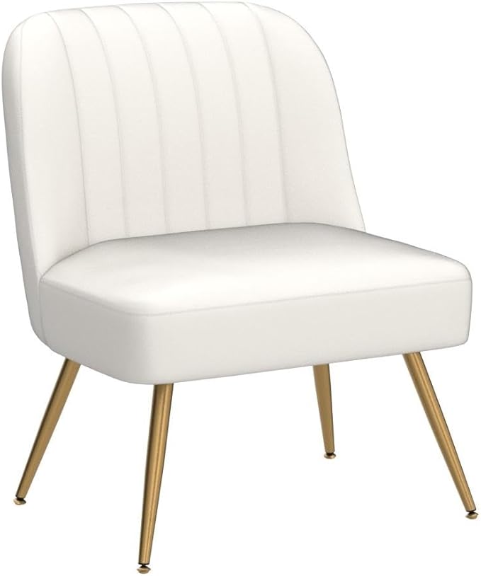 ALISH Faux Leather Accent Chairs Set of 2 Upholstered Living Room Chairs Modern Side Chairs Armless Chairs with Metal Legs (Beige Set of 2)
