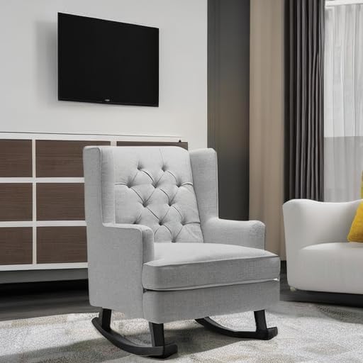 Best Choice Products Rocking Accent Chair Tufted Upholstered Luxury Velvet Wingback for Nursery Living Room Bedroom w/Wood Frame - Gray