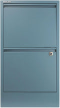 Bisley 2-Drawer Flush Front Vertical File Cabinet - Doulton Blue 2 Hanging File Drawers Powder-Coated Steel Locking Drawers