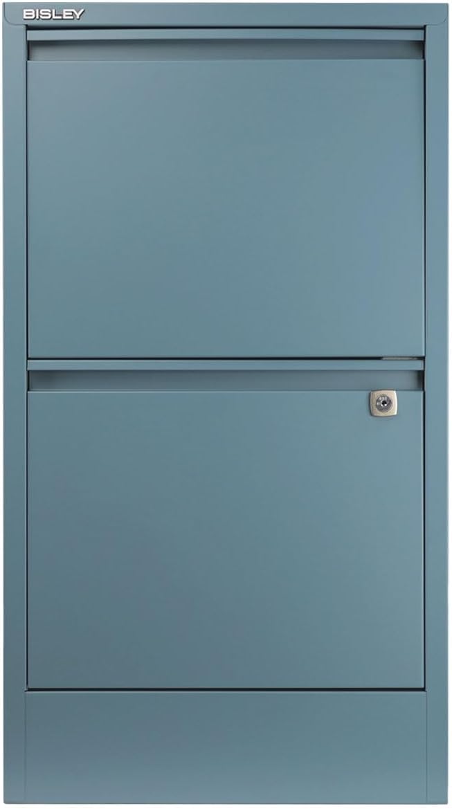 Bisley 2-Drawer Flush Front Vertical File Cabinet - Doulton Blue 2 Hanging File Drawers Powder-Coated Steel Locking Drawers