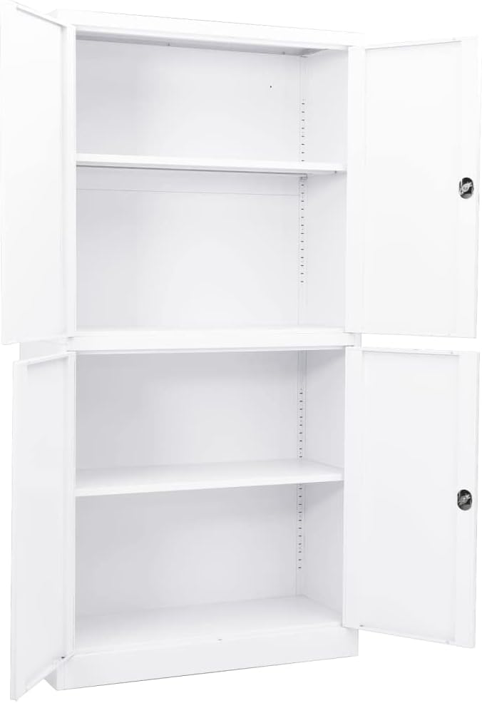 Metal Office Cabinet Garage Storage Cabinet with 4 Doors and Adjustable Shelves 70.9 White Steel Lockable File CabinetLocking Tool Cabinets for OfficeHome (Style B)