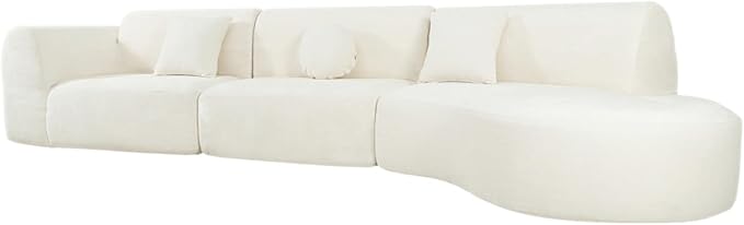 140 Modern Curved Sectional Sofa with High-Density Fully Compressed Sponge and Chaise Lounge 3-Piece Set Fully Assembled Right Hand Facing Perfect for Living Room Lounge (Beige)