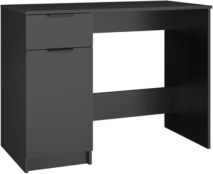 vidaXL Modern Desk with Storage - Engineered Wood - Black Color - Perfect for Home Office Living Room or Bedroom