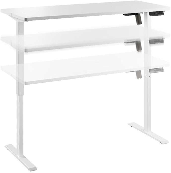Bush Home Energize 55W x 24D Electric Height Adjustable Standing Desk in Basic White Ergonomic Sit-Stand Computer Table for Home Office