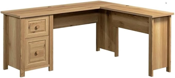 Pemberly Row L-Shaped Engineered Wood Desk Timber Oak Finish 65.12 W x 58.66 D x 29.72 H 1-Drawer Storage File Drawer Cable Management Modern Farmhouse Style Home Office Desk
