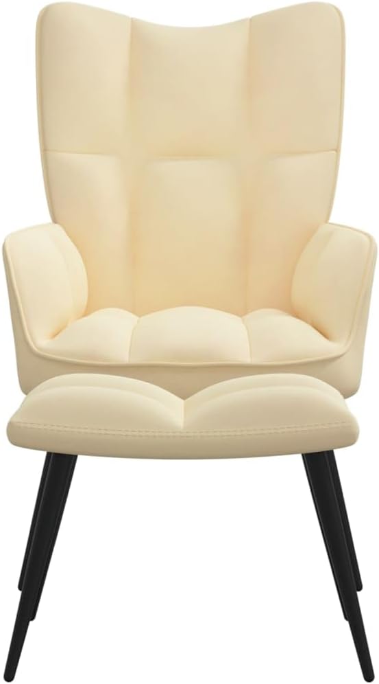 Floor Chair Arm Chair Living Room ChairsSleeper Sofa Relaxing Chair with a Stool Cream White Velvetfor Apartment Living and Home Office