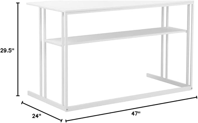 Pemberly Row Modern Minimalist Metal Desk 47 in x 29.5 in White Finish Contemporary Design Lower Shelf Storage Home Office or Study Desk