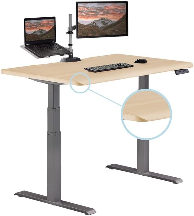 Vari ComfortEdge 48x30 Inch Electric Standing Desk – Height Adjustable Sit Stand VariDesk with Memory Presets Sloped Edge 220 LB Capacity + Tool-Free Assembly (Light Wood)