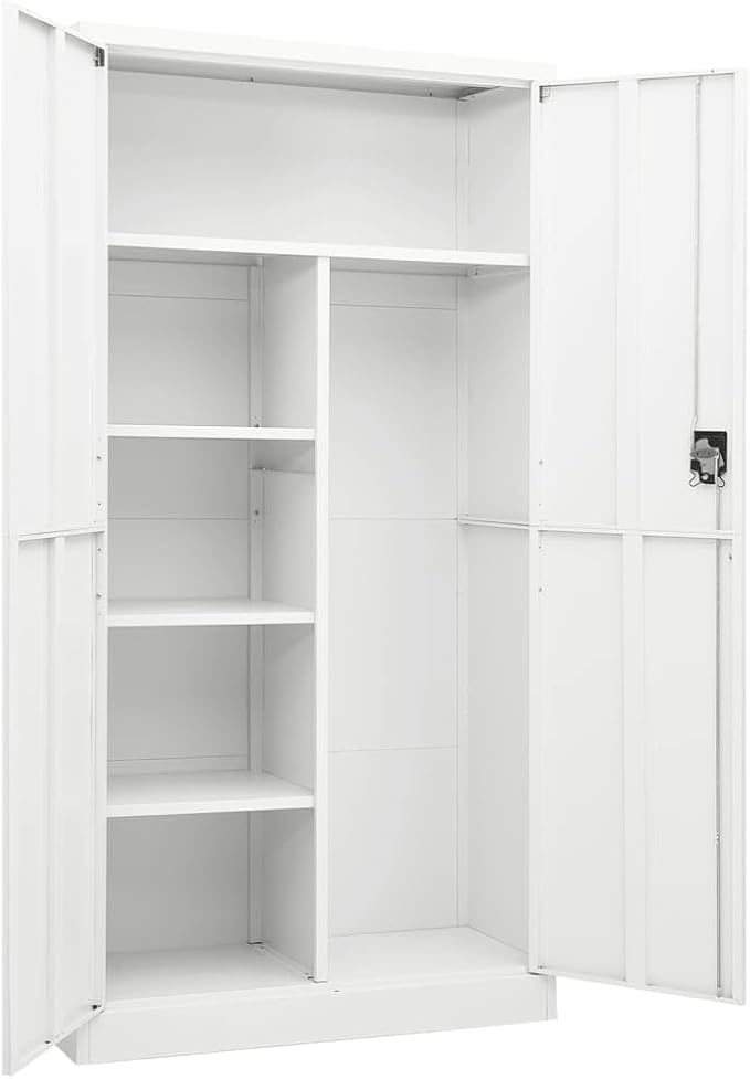 Metal Locker Cabinet Garage Storage Cabinet with 2 Doors and 4 Adjustable Shelves 70.9 White Steel Lockable File CabinetLocking Tool Cabinets for GarageHome (Style G) -AA