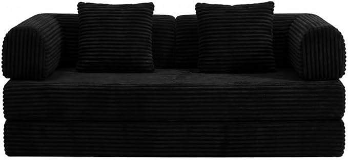 74 Compression Sofa Convertible Floor Sofa Bed with Pillow Back Support ArmrestComfy Futon Couch Sleeper BedLoveseats Boneless for Living RoomBedroom (Black)