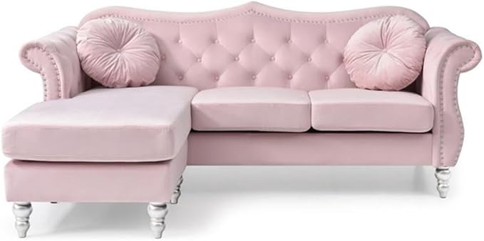 Glory Furniture Hollywood Velvet Sofa Chaise in Pink
