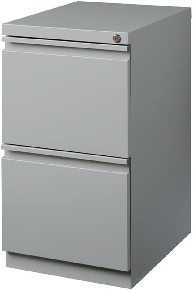 Bowery Hill Mobile Pedestal Filing Cabinet 20 Depth 2-Drawer File/File Configuration Metal Silver Finish Lockable with Hidden Casters Letter-Size File Storage Commercial Grade Office Furniture