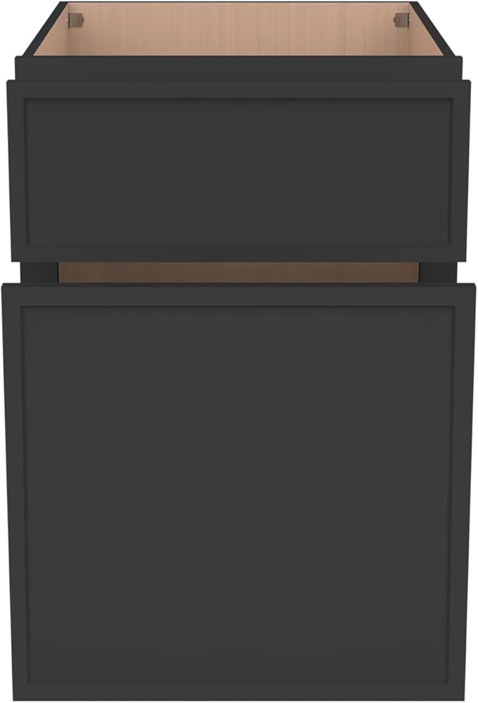 RTA Solid Wood File Cabinet with 2 Drawers Desk Under-Table Wooden File Cabinet Suitable for Bedside or Freestanding File Storage Cabinet (Charcoal Black 18 W × 21 D × 29.5 H)