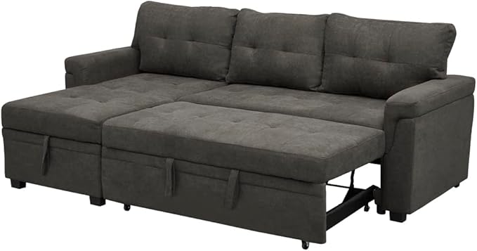 Naomi Home 85 in. Convertible Sofa with Storage Reversible L Shape Sofa Couch with Chaise Comfy Couches for Living Room Espresso/Velvet