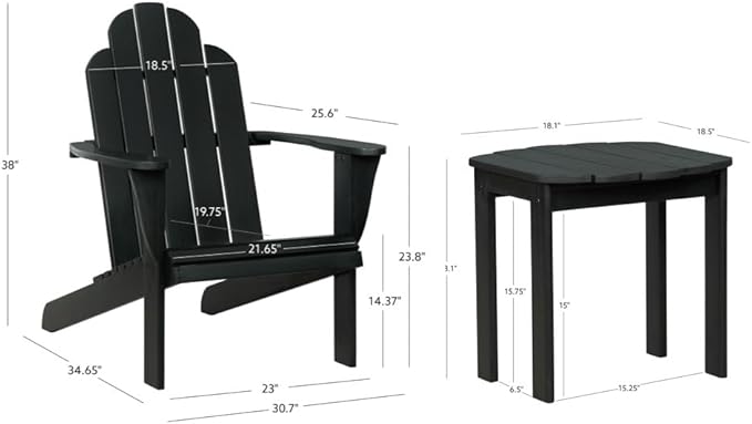 Linon Jayce Black Solid Wood Adirondack Two Piece Chair and Side Table Set