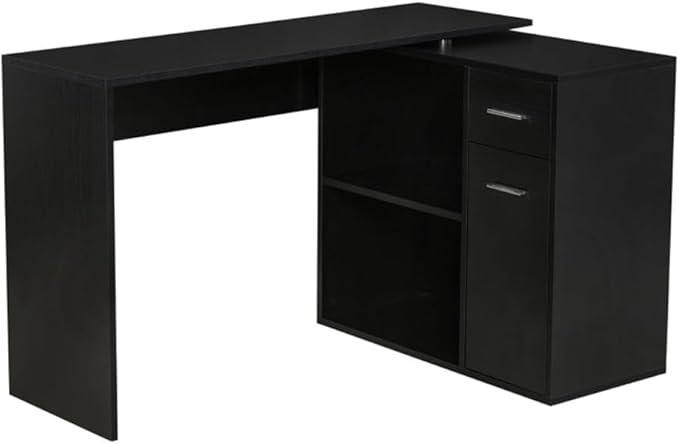 Home Office Computer Desk Corner Desk with 2 Drawers and 2 Shelves 46 Inch Large L-Shaped Study Writing Table with Storage Cabinet - Black
