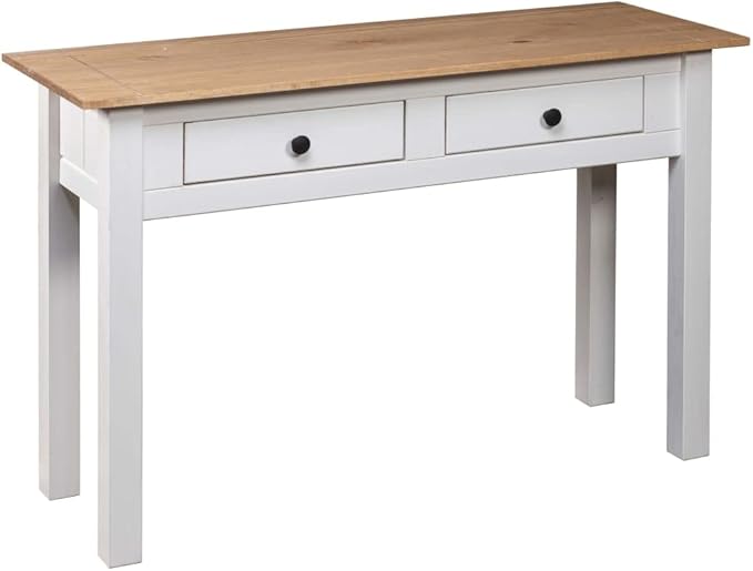 Wooden Writing Computer Desk with 2 Drawers Home Office Desk Writing Study Table for Bedroom Console Table for Living Room White 43.3x15.7x28.3(G)