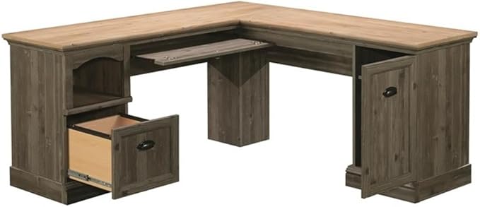Sauder Sonnet Springs Engineered Wood L-Shaped Desk in Pebble Pine