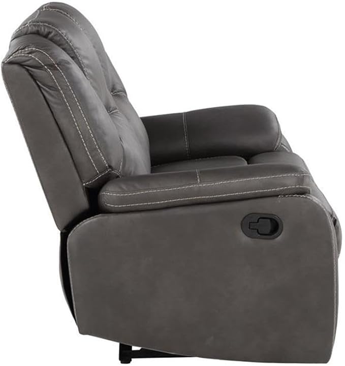 Steve Silver Katrine Charcoal PU Manual Love Seats Two Built-in Recliners Luxurious Padded Charcoal Faux-Leather Baseball Stitching 62 L x 36 W x 39 H Grey