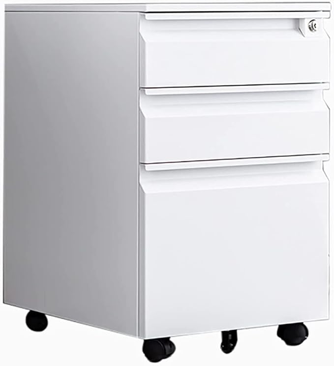 Office Desk Organizer Mobile File Cabinet with Lock and Drawers Lockable Pedestal with Silent Slide White