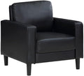 Pemberly Row Faux Leather Upholstered Accent Chair Black 33.5 in H x 32.25 in W x 31.5 in D Structured Track Arms Sinuous Spring Seating Compact Modern Design for Living Room or Office