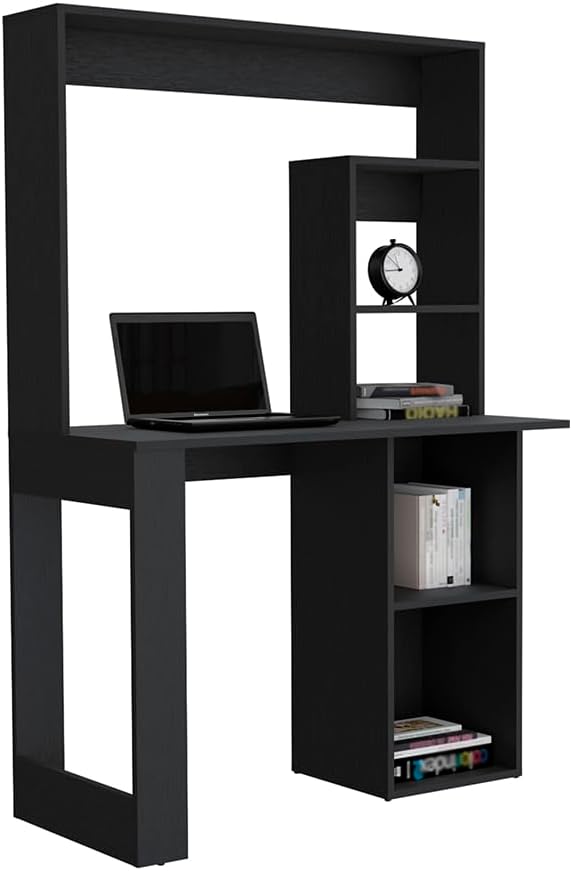 Home Office Desk Writing Computer Desk with Storage Shelves and Hutch Black