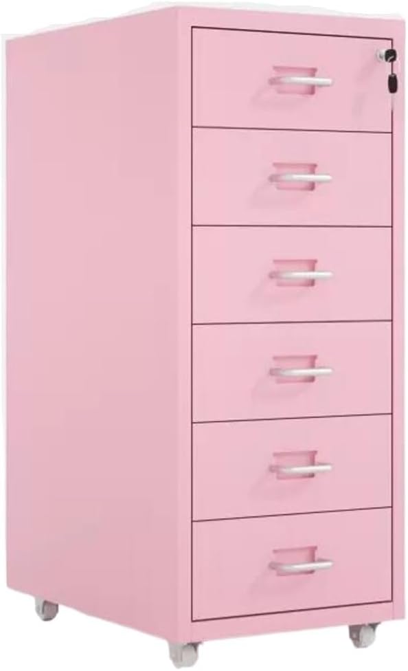 File Cabinet Tin Cabinet Storage Cabinet Under Desk Cabinet with Lock Mobile Drawer Cabinet Storage Data Cabinet (Color : Pink)