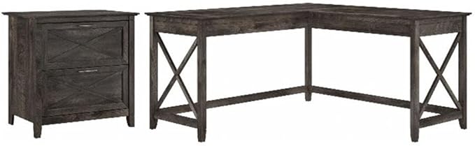 Bush Furniture L Shaped Desk with Lateral File Cabinet | Key West Collection Corner Computer Table with Storage for Home Office with Filing Unit | 60Wx60Dx30H