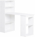 Modern Home Office Desk with Storage Shelves - 47 White Writing Table for Computer &amp Books