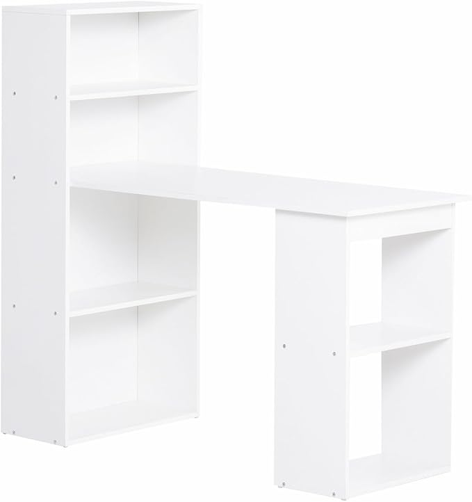 Modern Home Office Desk with Storage Shelves - 47 White Writing Table for Computer &amp Books