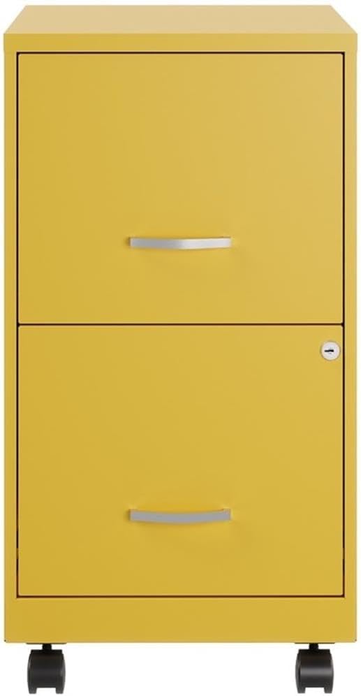 Pemberly Row 18 2-Drawer Mobile Metal Filing Cabinet Yellow Goldfinch Finish Lockable Letter-Size File Storage Smooth Glide Suspension Home or Office Use Compact Design with Casters