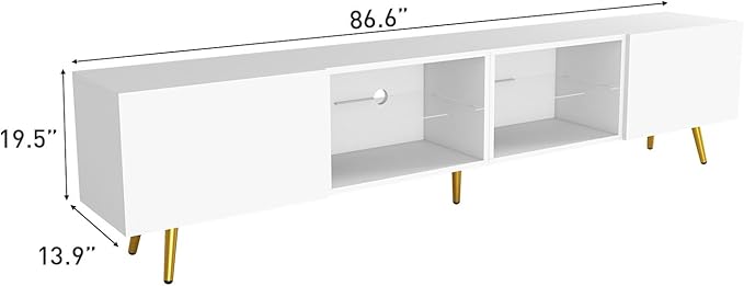 Bonzy Home 86 LED TV Stand Modern Entertainment Center up to 75 80 85 TV Television Console Table with Storage Cabinets for Living Room White