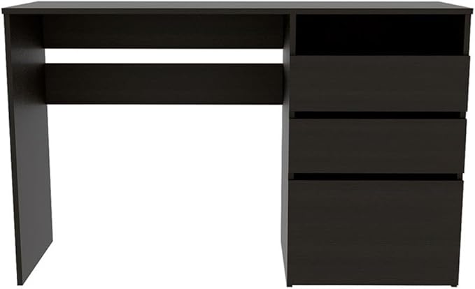 Pemberly Row Computer Desk 47.4 Wx17.1 Dx29.5 H Engineered Wood Black Finish 3 Drawer Design with Cubby Space Compact Modern Style Home Office Desk for Workspace Storage